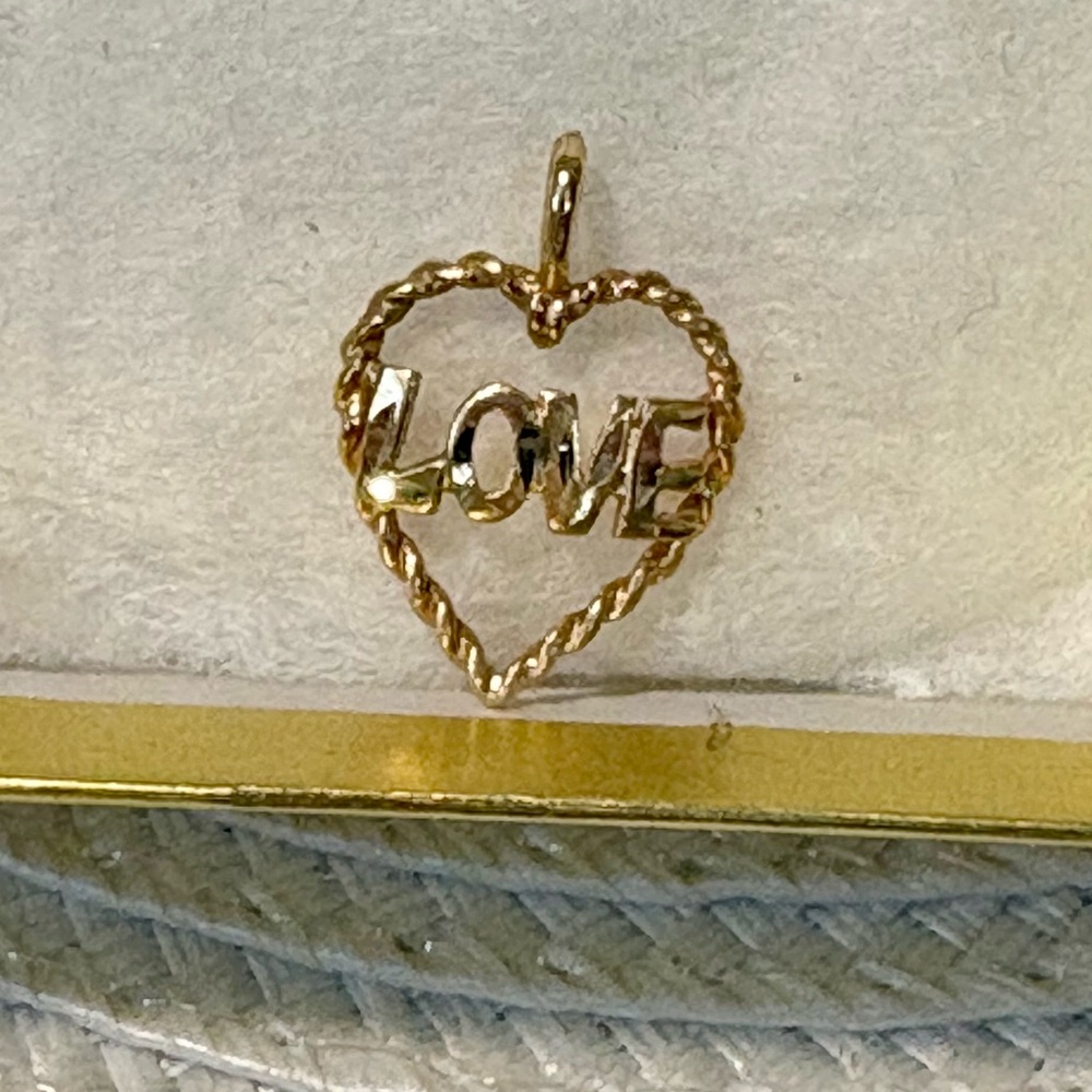 Sweet 14Kt Gold Heart Charm with LOVE
